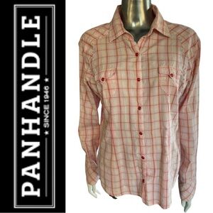 Panhandle Slim Women's Western Shirt Pink Plaid Crystal Detail Size Large